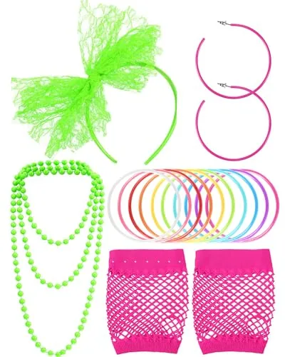 80s Costume Accessories Women Neon Hair Jewelry, Green