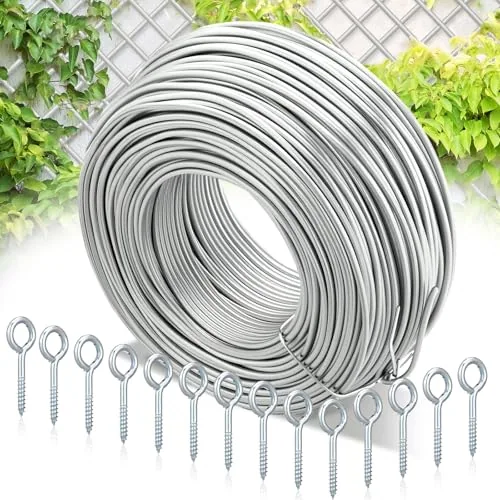 200 ft Wire Trellis Kit 16 Gauge Galvanized Coated Steel, Silver