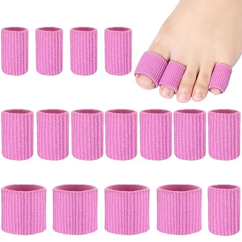 16 Piece Toe Cushion Tube Sleeves Soft Gel Corn Pad Protectors, Pink