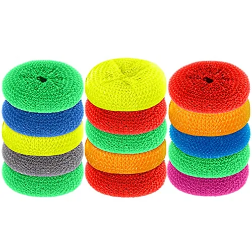 15 Piece Plastic Dish Scrubbers, Multicolour