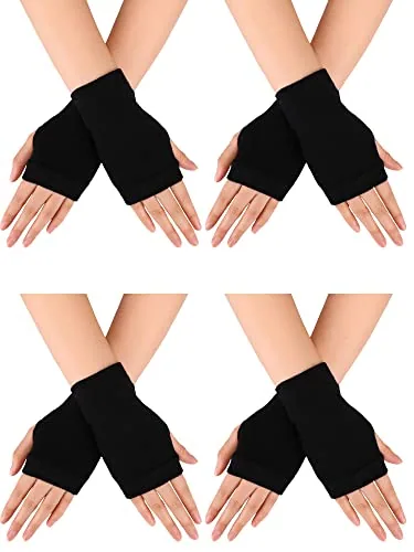 4 Pairs Fingerless Gloves, Black