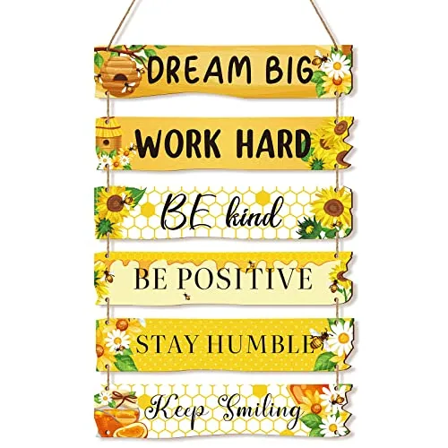 6 Piece Positive Quotes Wall Hanging Plaque Sign Floral Style
