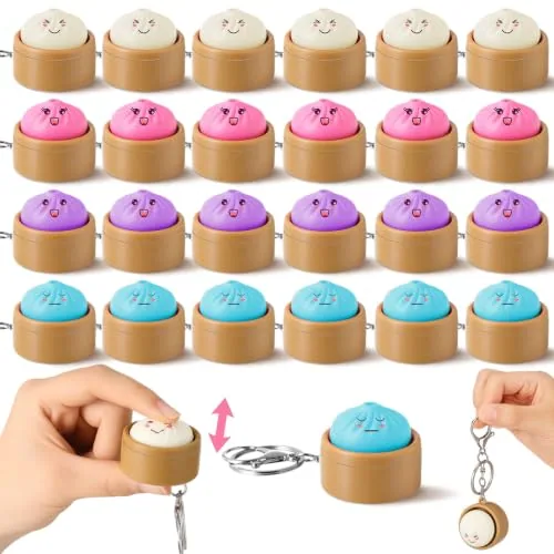 24 Piece Dumpling Fidget Clicker Keychain Emotions Fidget Clicker, White