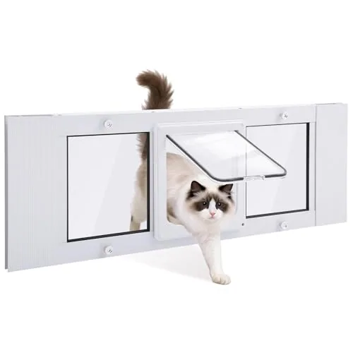 Magnetic Sliding Window Cat Door, White