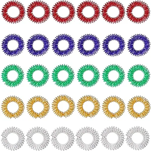 30 Piece Acupressure Rings Spiky Sensory Rings, Red