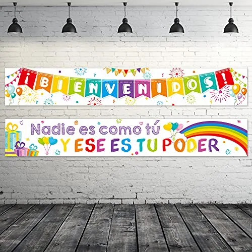 2 Piece Bienvenidos Sign Spanish Welcome Banner Spanish, White