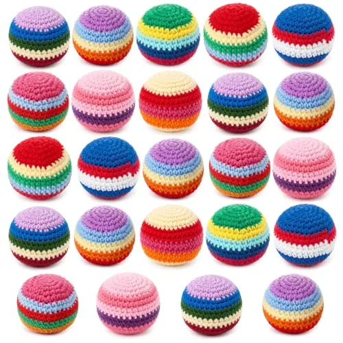 24 Piece Crochet Footbag Set - Handmade Knitted Kick Ball, Multicolour