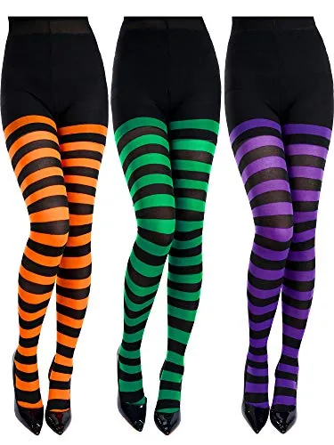3 Piece Halloween Striped Tights, Purple
