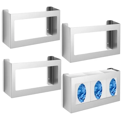 4 Piece Stainless Steel Triple Glove Box Holder Triple Glove, Silver