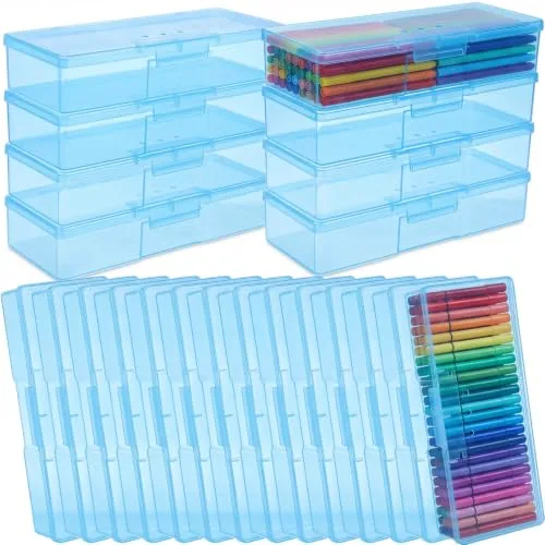 24 Piece Plastic Pencil Box Bulk Clear Pencil Case, Blue