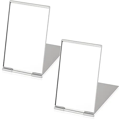 2 Piece Mini Folding Pocket Mirror, Silver