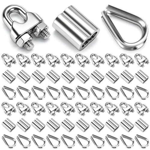 60 Piece 1/4 Inches M6 Stainless Steel Rope Cable Wire Clamp & M6