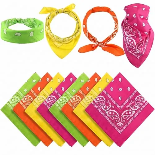 12 Piece Neon Bandanas Paisley, Orange
