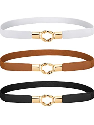 3 Piece Women Elastic Waist Belt Skinny Stretch, White