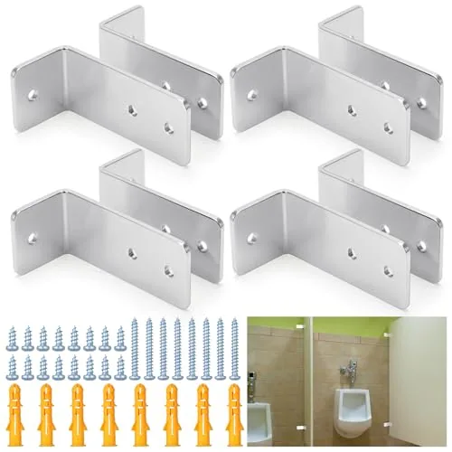 4 Piece L-shaped Urinal Screen Brackets Polished Chrome 2-ear 3.5