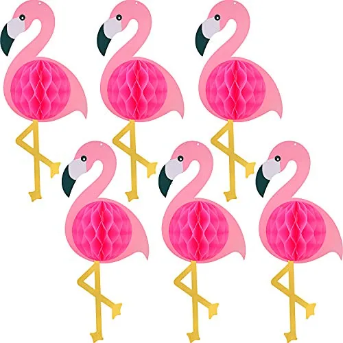 6 Piece Flamingo Honeycomb Hanging Decorations 21.6 Inch Tropical, Pink