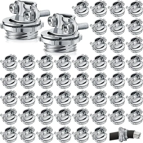 50 Piece 1/2 Inch Cable Connectors, Silver