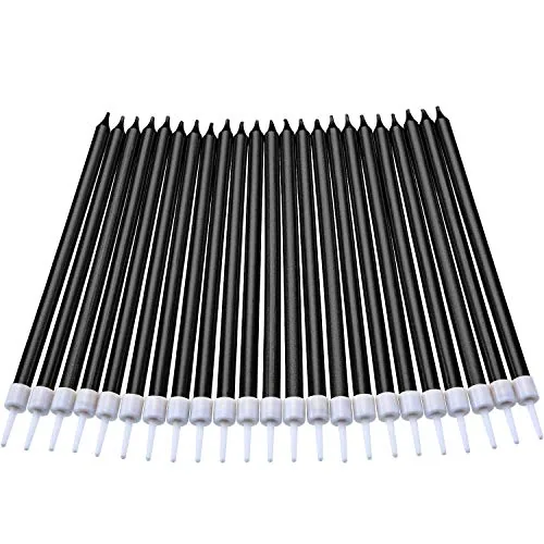 50 Piece Long Thin Birthday Candles Tall Skinny Cupcake Cake, Black