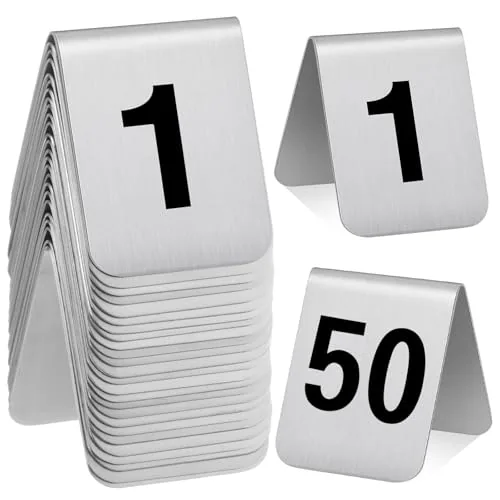 50 Piece Stainless Steel Table Numbers 1-50, Silver