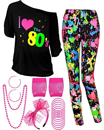 8 Piece 80s Outfit Costume Set
