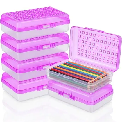 6 Piece Plastic Pencil Boxes Bulk Large Pencil Case, Purple, school & office