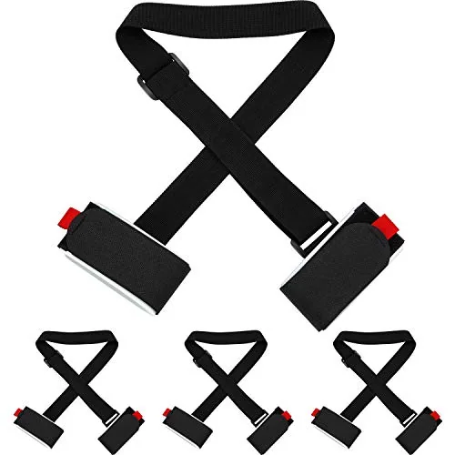 4 Piece Ski Carrier Straps Adjustable Shoulder, Black