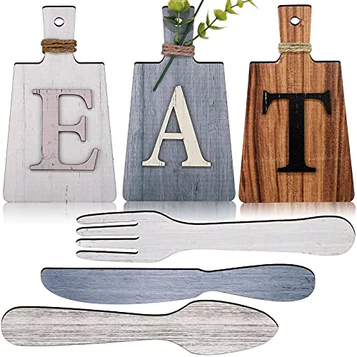 6 Piece Cutting Board Eat Sign Set Hanging Kitchen Eat Sign Fork