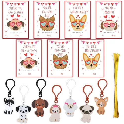 28 Valentine's Day Cards Keychains Gift, Multicolour