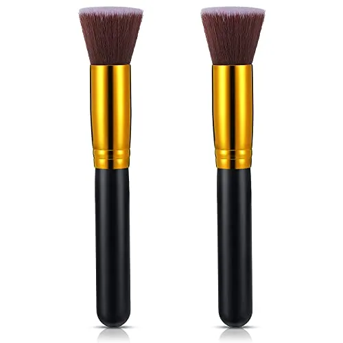 2 Piece Flat Top Kabuki Foundation Brush Makeup Brush, Black