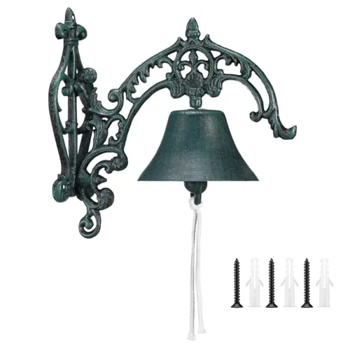 Large Outdoor Dinner Hanging Bell Vintage Rustic Cast, Green