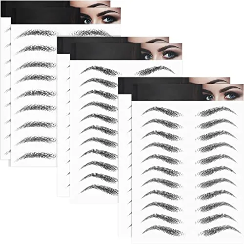 6 Sheets 4D Eyebrow Tattoos Stickers Waterproof, Black