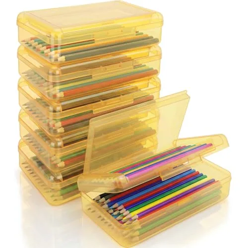 6 Piece Double Layer Pencil Boxes Large Capacity, Yellow