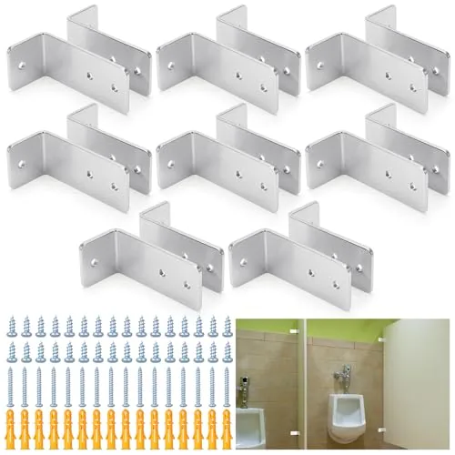 8 Piece L-shaped Urinal Screen Brackets Polished Chrome 2-ear 3.5