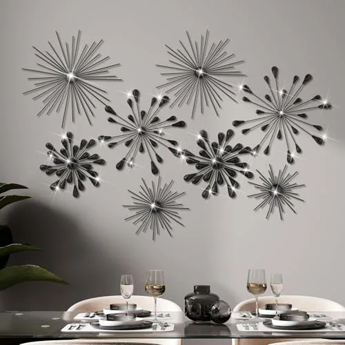 8 Piece Metal Starburst Wall Art, Black