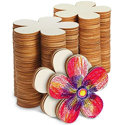 100 Piece 3 Inch Unfinished Wooden Flower Cutouts Wooden Discs