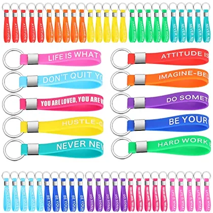 60 Piece Inspirational Quote Keychains Gift Silicone Rubber Key