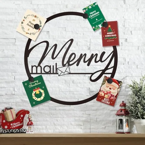 Large Christmas Card Holder Metal Wreath Card Display, Black