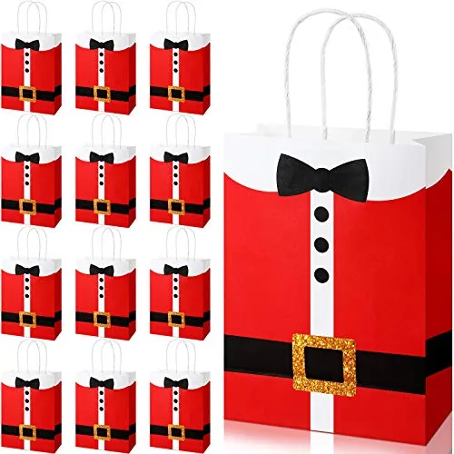 16 Piece Christmas Gift Bags Santa Suit Print, Multicolour
