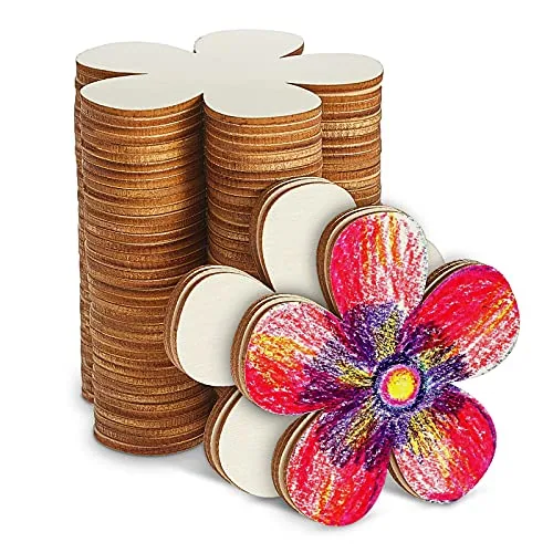 50 Piece 3 Inch Unfinished Wooden Flower Cutouts Wooden Discs