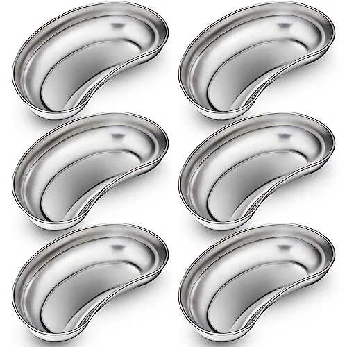 6 Piece Stainless Steel Kidney Tray 8 in Medium Kidney Shaped, Silver