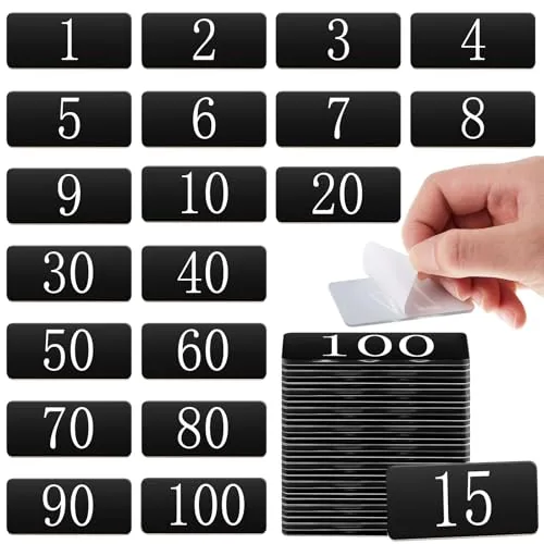 100 Piece Acrylic Locker Numbered Plates Stickers 1-100, Black