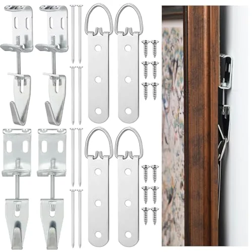 4 Piece Heavy Duty Mirror Hanging Kit Picture Hangers J Hooks, Silver