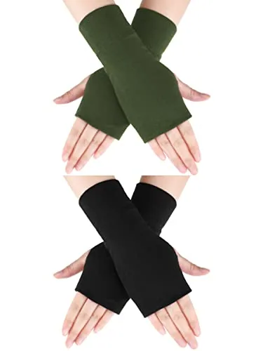 2 Pairs Knitted Fingerless Gloves, Black