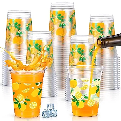 60 Piece Lemon Party Cups Bulk 16 oz Lemon Theme Disposable, Yellow