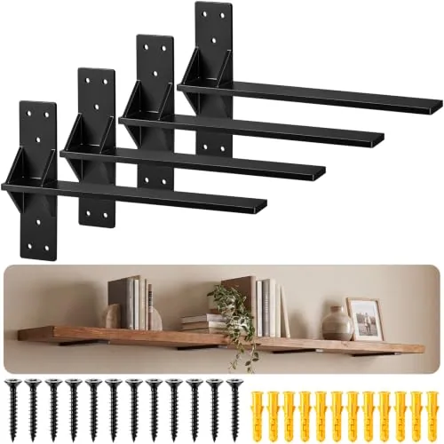 4 Piece Floating Shelf Brackets Heavy Duty, Black