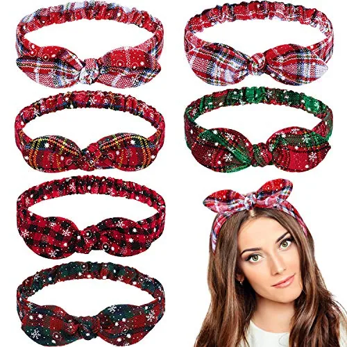 Christmas Headbands Red Plaid Headbands Snowflake Bow