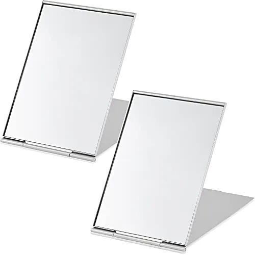 2 Piece Mini Folding Pocket Mirror, Silver
