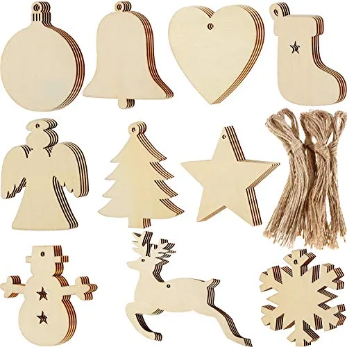 100 Piece Christmas Wooden Ornaments Star Round Wood Slices Wood