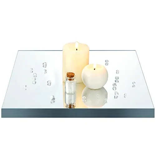12 Piece Square Mirror Candle Plate, Silver