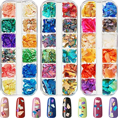 36 Boxes Irregular Seashell Slices Seashell Nail Glitter, Clear
